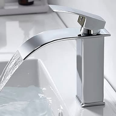 kisimixer Moderne Robinet Salle de Bain Cascade, Design Elégant Robinet Lavabo, Mitigeur Cascade, Eau Chaude et Froide Disponible, Robinetterie Chromé G 3/8, Mitigeur Lavabo sans Tirette de Vidage