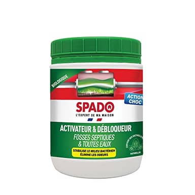 SPADO - Activateur & débloqueur fosses septiques & toutes eaux - Redémarre & active une fosse - Traitement choc biologique - Elimine les odeurs - 500 G - Fabriqué en France