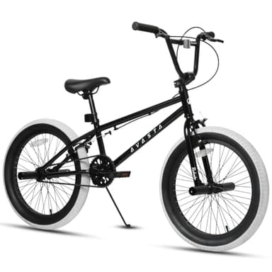 AVASTA18 Pouces vélo Enfant Freestyle BMX vélo pour 5 6 7 8 Ans garçons Filles et débutants, Noir avec pneus Gris