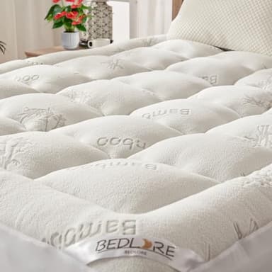 BEDLORE Surmatelas 160x200 cm Matelassé, sur Matelas 2 Personnes en Viscose de Bambou Respirant et Moelleux, Grand Bonnet Extensible Jusqu’à 40 cm, Certifié Oeko-Tex, Blanc