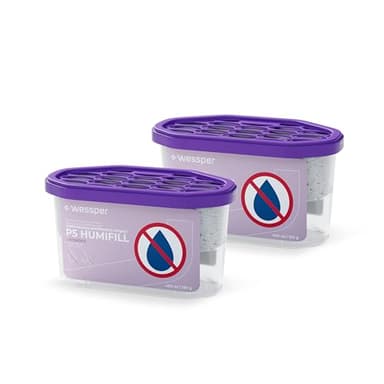 Wessper Absorbeur d'humidité, déshumidificateur jetable 400 ml, parfum lavande, élimine l'humidité, les moisissures et les champignons, produit anti-humidité à base de chlorure de calcium, 2 pièce