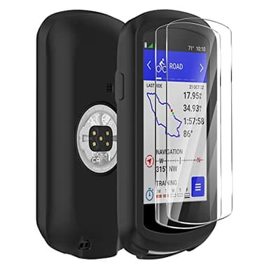 Ermorgen Coque en Silicone Compatible pour Garmin Edge 1040 + 2 Protections d'écran en Verre Trempé, Coque en Silicone Souple Protection Antichoc Tout Inclus - Noir