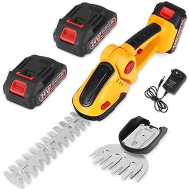 2 en 1 Taille Haie Electrique sans Fil, 24V Cisaille à Gazon sur Batterie Rechargeable avec 2 Lames et Chargeur, 2*Batterie 1500 mAh, Coupe Haie sans Fil pour Arbustes, Jardin, Gazon, Pelouse