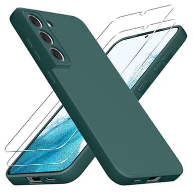 Vauki Coque Silicone pour Samsung Galaxy S22 5G avec 2 Pièces Verre Trempé, Protection Complète du Corps au Toucher Soyeux, Housse Etui de Protection en TPU Souple, Antichoc Anti-Rayures, Vert