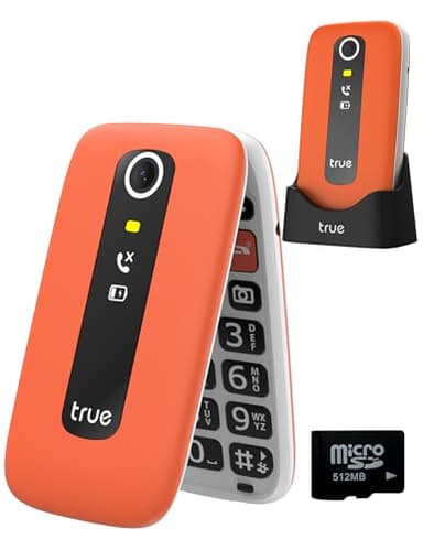 TRUE S70 Téléphone Portable Senior avec Grosses Touches 2G Uniquement, Ecran 2,8", Téléphone Débloqué à clapet avec Bouton SOS, Son Amplifié, Alarme de Chute, Podomètre, MicroSD 512MB, S70, Orange Vif