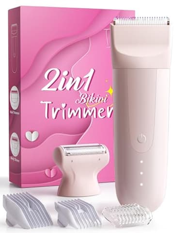 Rasoir Electrique Femme, Tondeuse Femme Intime: 2-in-1 Rasoir Electrique Indolore Étanche IPX7 Rechargeable, avec de Lame en Céramique Tondeuse Bikini pour Corps, Bras, Jambes, Aisselles (Rose)