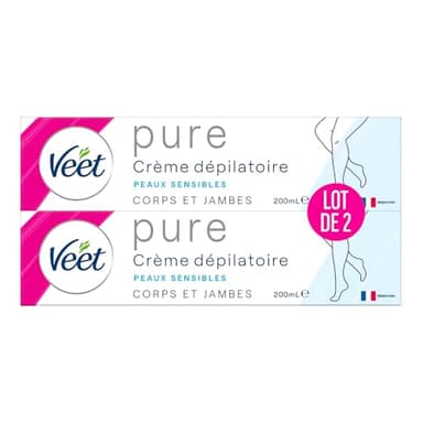 VEET PURE - Lot de 2 Crème Dépilatoire Corps et Jambes - Peaux Sensibles - Sans Odeur d'Amoniaque - 200ml
