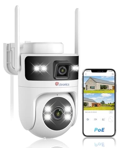 Ctronics PoE Caméra Surveillance WiFi Extérieure [Double Objectif], 2.4/5GHz WiFi Caméra, PTZ Camera IP, Détection Humain & Suivi Automatique, Vision Nocturne Couleur, PC/Cloud/TF, IP66