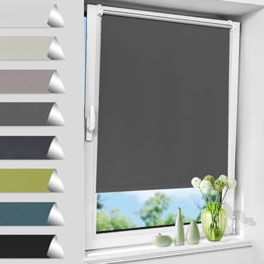 Allesin Store Enrouleur Occultant Thermique sans Perçage, Rideau Opaque Isolant, Montage Simple pour Fenêtre ou Porte, 40l x 170L cm, Largeur du Tissu 40 cm, Gris Foncé