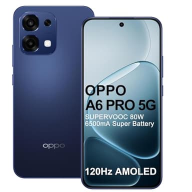 OPPO A6 Pro 5G 8+256Go, Téléphone Portable, Batterie 6500mAh IA Smartphone Android Débloqué, SUPERVOOC 80W, Écran 120Hz 6,57" AMOLED, Dimensity 6300, Caméra AI 50MP, IP69, NFC, Dual SIM, Bleu