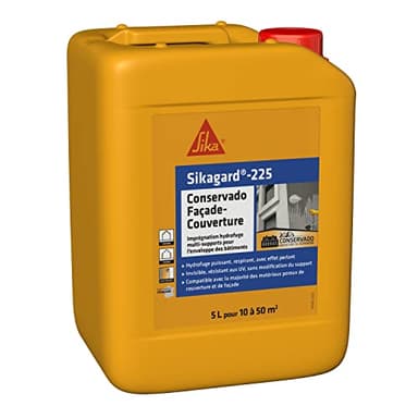 SIKA - Imprégnation hydrofuge multi-supports - Sikagard 225 Conservado Façade-Toiture - Résistant aux UV - Prêt à l'emploi - Effet perlant - 10 à 50m² - 5L