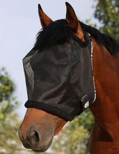 Harrison Howard Masque Anti-Mouches en Maille pour Cheval Protection UV avec Bordure rembourrée en Polaire Noir Taille L