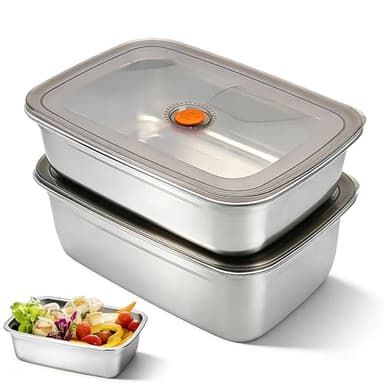 MUNTE 2 Pièces Boite Alimentaire Inox (1500 ml + 1000 ml), Boîtes Alimentaires avec Couvercle Gris Transparent, Bac Gastro Inox avec Bouton de Ventilation, pour Réfrigérateurs, Bureaux, Pique-Niques