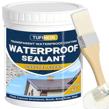Liquide Étanchéité Transparent 1KG, TUFINEIN Agent de Revetement Impermeable Transparent Intérieure et Extérieure Membrane d'Étanchéité Waterstop Imperméable Transparente