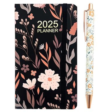 Petit Semainier Agenda 2025 Journalier A6 Mini Poche 15.7x9.2cm Planner avec Dragonne, Signet et Stylo