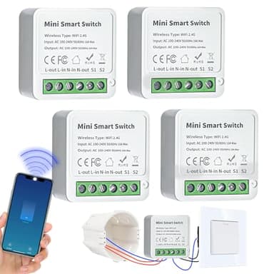 4 modules d'interrupteur intelligents 2 voies - Interrupteur WIFI DIY Compatible avec l'application Tuya, Alexa et Google Home, interrupteur connecté Conducteur neutre nécessaire-S'adapte derrière un