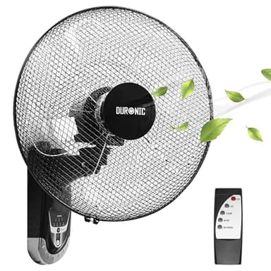 Duronic FN55 BK Ventilateur mural 60W | 5 Pâles de 40cm | Tête oscillante avec minuteur | 3 Vitesses | Télécommande | Moteur puissant et silencieux | Support mural coulissant démontable à la volée