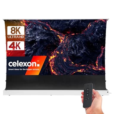 celexon HomeCinema V2.0 CLR UST Écran de projection motorisé 120" blanche | 265,6x129,4 cm 16:9 | Écran encastrable et enroulement à ciseaux au sol 8K/Full HD pour vidéoprojecteurs ultra-courte focale