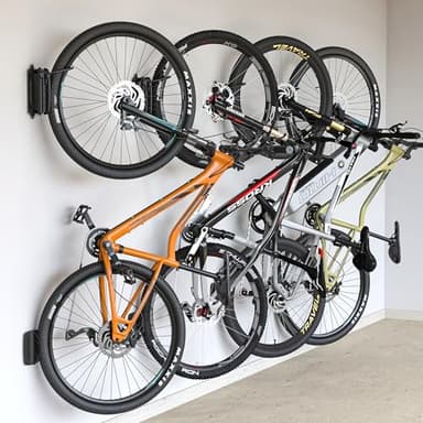 monTEK Lot de 4 supports muraux pivotants pour vélo pour garage, porte-vélos mural, économiseur d'espace, support vertical pour vélo pouvant supporter jusqu'à 30 kg, noir