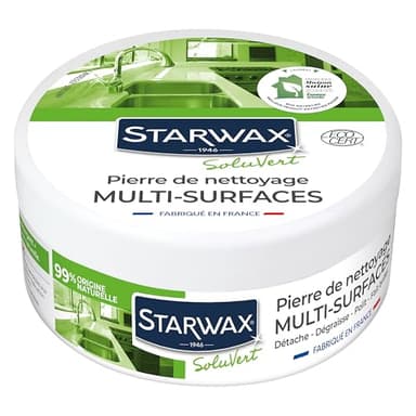 STARWAX SOLUVERT Pierre Blanche de Nettoyage - 375g - 99% d'Origine Naturelle en Pot - Détache, Dégraisse, Polit, Fait briller - Intérieur et Extérieur - Application Facile