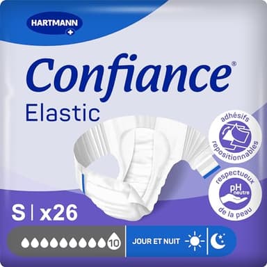 Confiance Elastic - Changes Complets pour Hommes et Femmes - Niveau d'Absorption = 10 gouttes (Fuites Urinaires Importantes) - pH Neutre à la Peau - Matière Douce - Taille S - 22 Unités