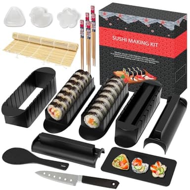 HI NINGER Sushi Maker Set - Édition Deluxe : Édition Deluxe : Ensemble De 20 Pièces Pour Débutants Avec Natte De Roulage, Moules À Riz, Couteau, Baguettes – Kit Sushi Complet (Noir)