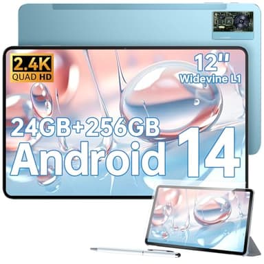 OUKITEL OT5S Tablette Android 14 - Tablette 12 Pouces 24Go RAM + 256Go ROM(TF 2To) Tablette Tactile,8250mAh/18W, 16MP+8MP，Dual 4G LTE/5G WiFi/BT5.0/GMS/GPS/Widevine L1/Facial ID - Bleu