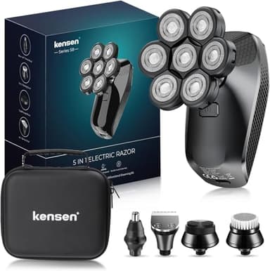 Rasoir Electriques Hommes,5 in 1 Rasoirs à Têtes Rotatives 7D Tondeuse à Barbe IPX6 Étanche rasoir à tête chauve Sec et humide Rasoir Nez Ave écran LED et Brosse pour le Visage