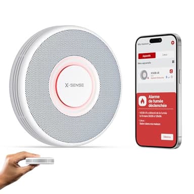 X-Sense Détecteur de Fumée Connecté Wi-FI, Alarme Incendie avec Alertes Vocales en Français, 17 Emplacements, Batterie Remplaçable, Épaisseur 33 mm, XS0B-iR, Lot de 1