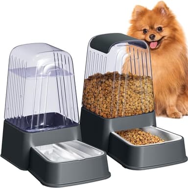Hipidog Distributeur Automatique de Nourriture et d'eau pour Chien et Chat avec Bols en Acier Inoxydable, mangeoires à gravité pour Animaux domestiques, 100% sans BPA, Grande capacité pour Chats,