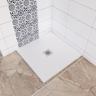 Receveur de douche blanc 90x90x3cm - Extra plat - En résine - Avec bonde d'évacuation - Grille en ABS - Bac à douche carré