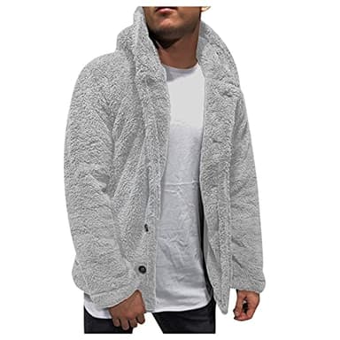 Generisch Veste d'hiver pour homme Veste polaire à capuche pour homme Manches longues Vêtements d'extérieur Hiver Couleur unie Chaud Maison Doux Manteau Baggy avec Bouton, gris, M