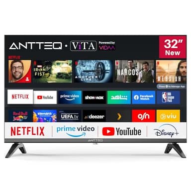 Antteq Vita Smart TV 32 Pouces (80cm), Vidaa OS Télévision avec Appli Mobile,APP Store,Share to TV,Netflix/DAZN/WiFi,HDMI,V32-AH3Q1L,2025