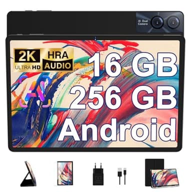 GOODTEL 2025 Tablette Tactile 16GB RAM+256GB ROM+TF 1TB, 11 Pouces Android, 2K Écran 2000 * 1200, Octa-Core, 8600mAh, GPS, WiFi 5G, Bluetooth 5.0, 13MP+5MP, Corps en Métal, avec Cas, Noir Profond