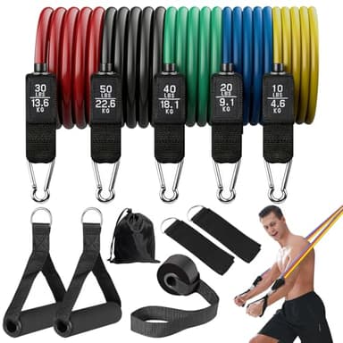 Dalephoric Kit Elastique Musculation, Bande de Resistance Musculation de 5 Niveaux avec 5 Elastique Sport, Sangles de Cheville, Poignées et Ancrage de Porte, Resistance Band pour Fitness, Pilates