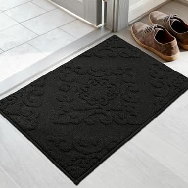 COSY HOMEER Tapis Entree Interieur 50 x 80cm, Paillasson Intérieur Antidérapant Lavable, Tapis Pattes Chien Absorbant, Noir