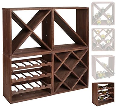 Casier à bouteilles de vin - Système modulaire CUBOX 50 - Mod Dunkel 15 - Capacité jusqu'à 15 bouteilles de 75 cl. - Taille 50 x 50 x 25 cm. en pin FSC - Marron