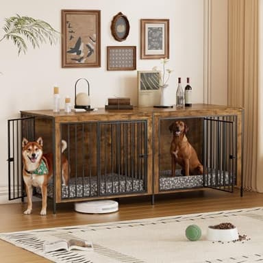 Caisse pour Chien 200CM Meuble Cage Chien Niche Moderne pour 2 Chiens Intérieur Cage pour Dog en Bois Interieur XXL avec 4 Portes Niche Robuste pour Dog de Taille Grande,Jusqu'à 100KG,200x70x85CM