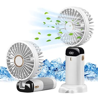 Jsdoin Ventilateur portable rechargeable par USB avec 5 vitesses, mini ventilateur de bureau pliable avec écran LED pour la maison, le bureau, la chambre à coucher, les voyages en plein air (Blanc)