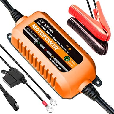 MOTOPOWER Chargeur Automatique 12 V 1000 mA - Entretien de la Batterie - Chargeur de Maintien et désulfateur de Batterie avec Protection de minuterie