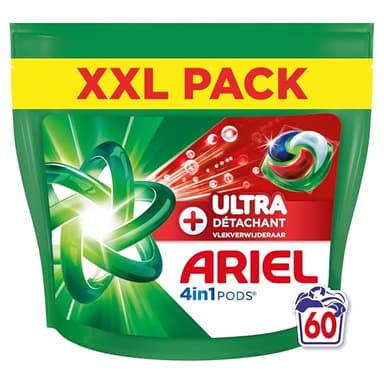 Ariel 4en1 PODS, Lessive Liquide En Capsules 60 Lavages, + Ultra Détachant, Élimine Même Les Taches Incrustées Depuis 7 Jours