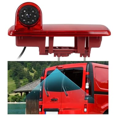 Hodozzy Caméra de Recul pour Renault trafic 2014/Opel Vivaro 2014,Caméra de Troisième Feu Stop de Voiture,Vision Nocturne IR, Etanche IP67,Angle Réglable,avec Ligne Inversée