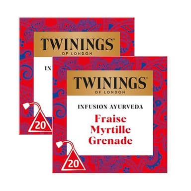 Twinings - Assortiment Découverte Ayurveda - Infusion Fraise Myrtille Grenade - 40 Sachets - à Déguster Chaud ou Froid