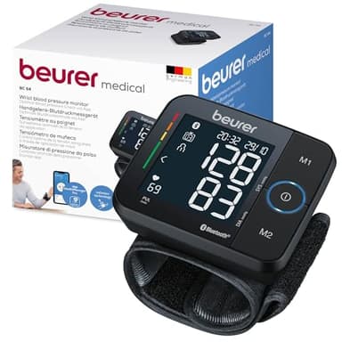 Beurer BC 54 Tensiomètre de poignet avec technologie d'inflation, indicateur de risque coloré, détection d'arythmie, poignet 13,5-21,5 cm, avec application, transfert de données vers Apple Health