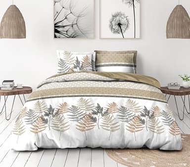 Parure de Couette 220x240 cm – 3 pièces – Percale de Coton Douce – Housse + taie – Beige & Praline – Modèle La Marquise