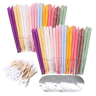 40 pièces toutes les bougies d'oreille naturelles cônes de bougie en cire d'abeille (10 couleurs),parfumées，Bougie Auriculaire Bougies, Détendez-vous et nettoy, avec 20 disques de protection