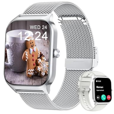 KALINCO Montre Connectée Homme Femme, 1.85” AI Smartwatch avec Appel Bluetooth, Pression Artérielle, Stress, Podometre, Sommeil, Cardiofrequencemetre, 100+ Sport Bracelet, Cadeaux pour Android iOS