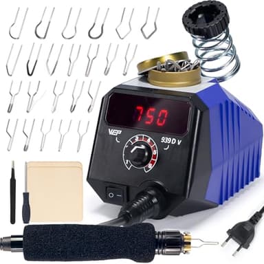 WEP 939D-V Kit de Pyrograveur sur Bois 250–750℃ / 482–1382℉ – Outil de Graveur Bois à Température Réglable avec Stylo Détachable, 23 Pointes, Support pour Stylo – Pour Bois et Cuir