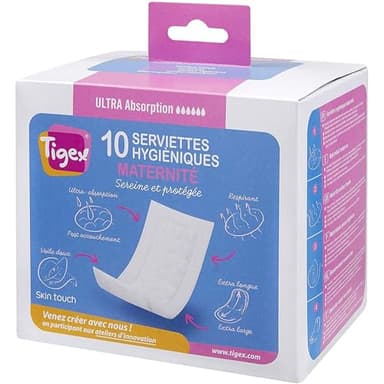 Lot de 20 serviettes hygiéniques post-accouchement - Tigex