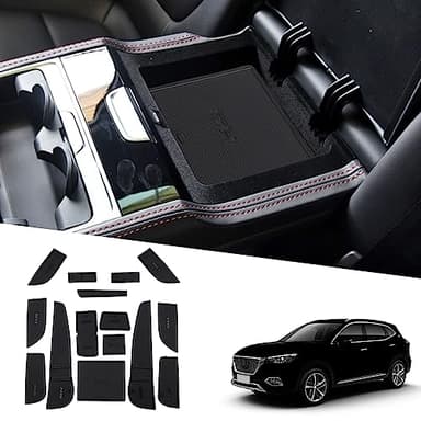 Ruiya Compatible avec MG HS/EHS EV/HS Plug-in Hybrid 2018-2023 Tapis de Console Centrale en Caoutchouc, Tapis pour Porte-gobelet Accoudoir Couture de Porte Antidérapant Tapis Accessoires MG HS